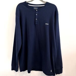 Polo Ralph Lauren Mens Sz XXL Thermal Waffle Knit Crew Shirt Navy Blue Lounge